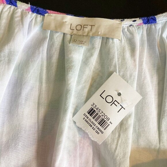 NEW LOFT Palm Double Strap Midi Dress 12 Blue Green Pink Multi Floral 590138 - Picture 9 of 13